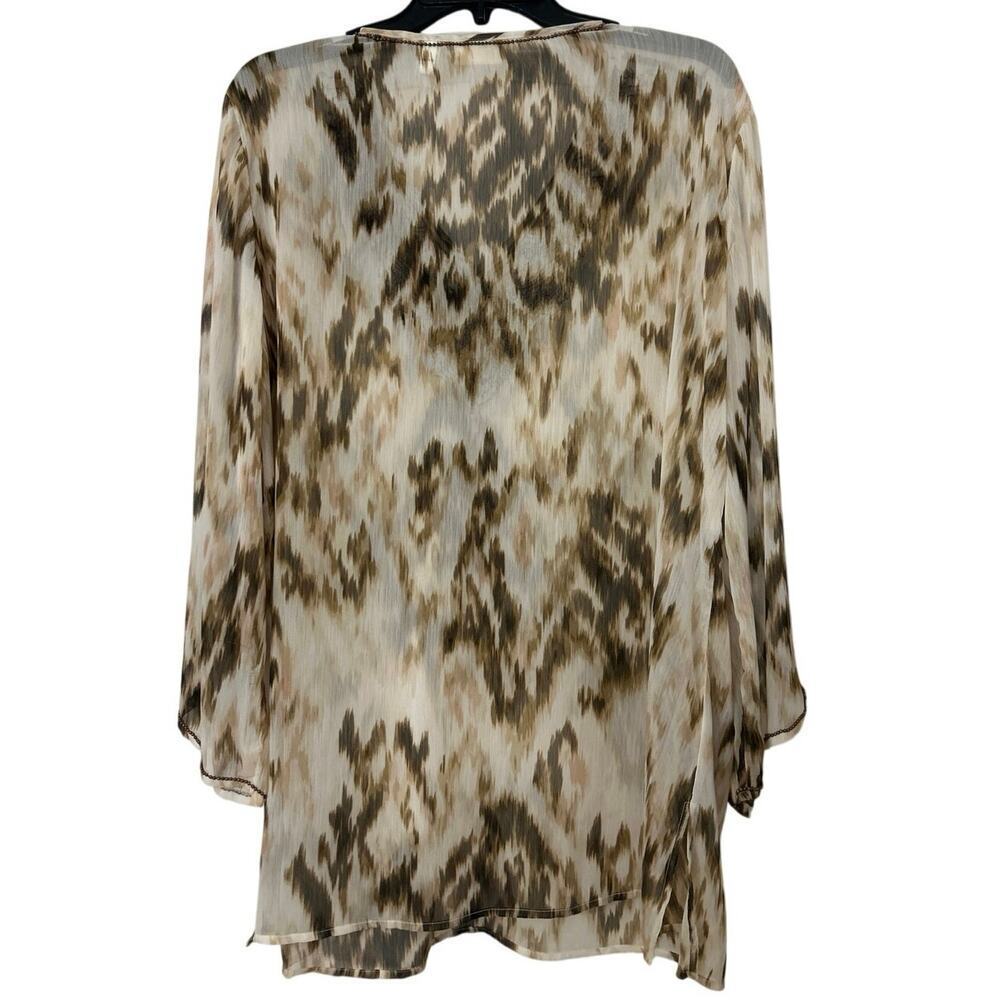 Chico’s Sheer Metal Embellishment Longline Split Sleeve Tunic Top Large Boho - Picture 2 of 13